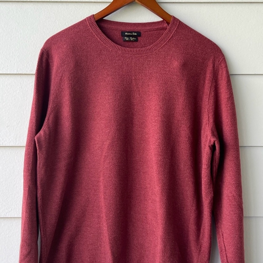 Massimo Dutti Women's Large Cotton with Cashmere Pullover Sweater Red